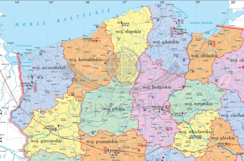 Polska w latach 1956-1989. Mapa ścienna 200 x 150 cm. Drewniane półwałki. Fragment 1