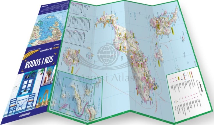Rodos i Kos. Przewodnik light + laminowana mapa wydawnictwa ExpressMap. Rozłożona mapa