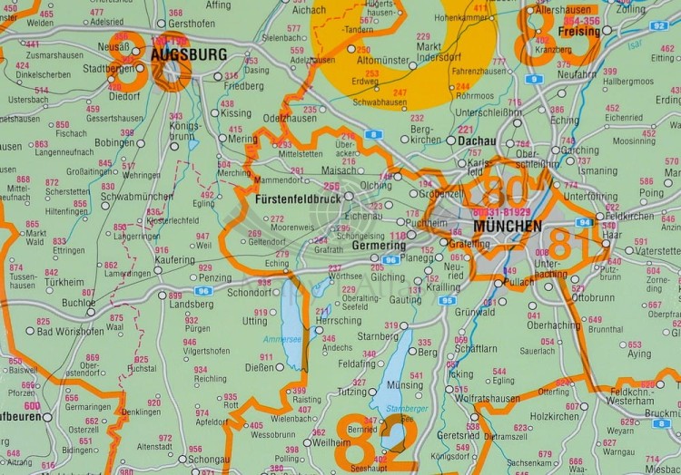 Niemcy 1:750 000. Mapa administracyjna. Kody pocztowe. Rama alu SLIM. Fragment 6