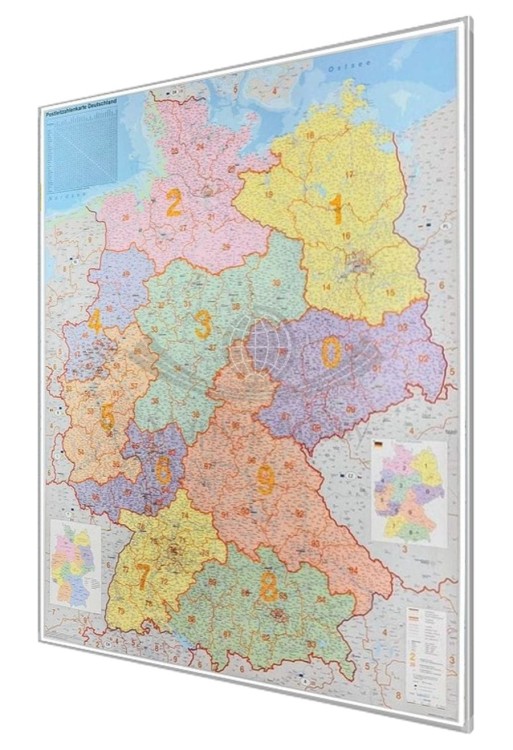 Niemcy 1:750 000. Mapa administracyjna. Kody pocztowe. Rama alu SLIM
