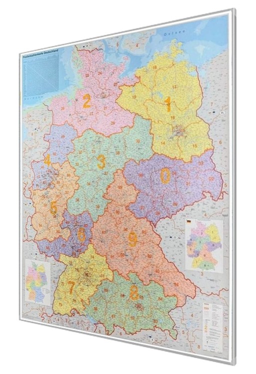 Niemcy 1:750 000. Mapa administracyjna do wpinania. Kody pocztowe. Rama alu SLIM