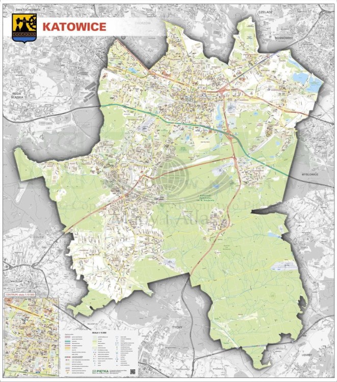 Katowice 1:15 000. Mapa ścienna / Plan miasta. Wersja STRONG