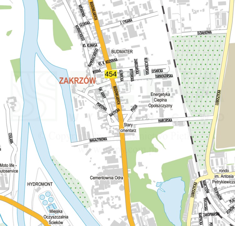 Opole 1:14 000. Mapa ścienna / Plan miasta. Wersja STRONG. Fragment