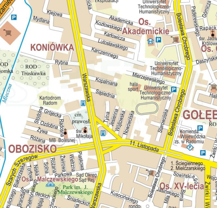 Radom 1:11 000. Mapa ścienna / Plan miasta. Wersja STRONG. Fragment