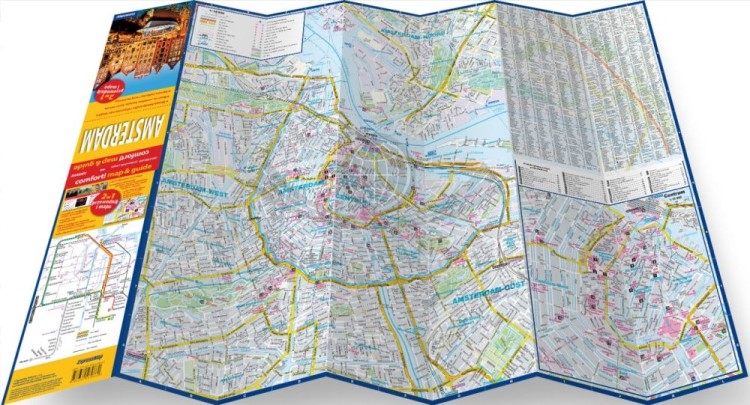 Amsterdam. Laminowana mapa / Plan miasta + Miniprzewodnik wydawnictwa ExpressMap. Rozłożona mapa
