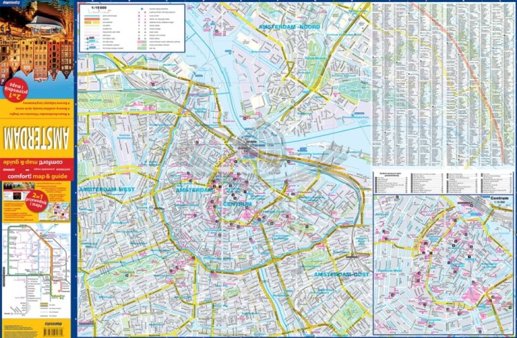 Amsterdam. Laminowana mapa / Plan miasta + Miniprzewodnik wydawnictwa ExpressMap. Strona pierwsza