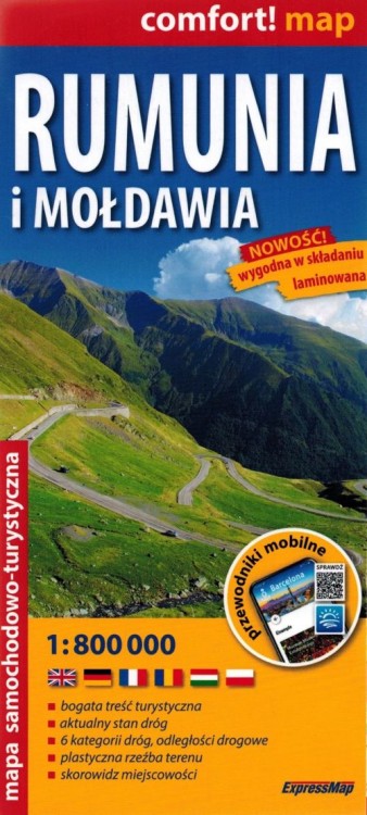 Rumunia i Mołdawia 1:800 000. Laminowana mapa samochodowo-turystyczna wydawnictwa ExpressMap. Okładka
