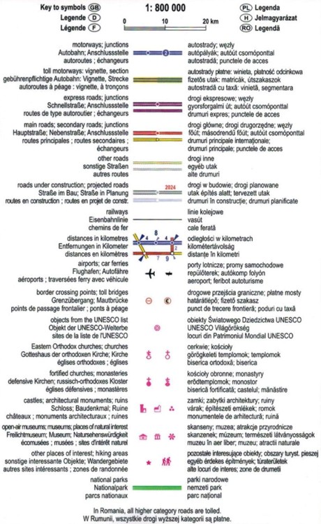 Rumunia i Mołdawia 1:800 000. Laminowana mapa samochodowo-turystyczna wydawnictwa ExpressMap. Legenda