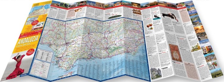 Andaluzja, Costa del Sol. Sewilla, Malaga, Gibraltar, Kordoba, Grenada. Laminowana mapa samochodowa + Miniprzewodnik / Plan miasta wydawnictwa ExpressMap. Rozłożona mapa