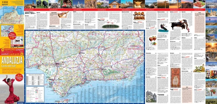 Andaluzja, Costa del Sol. Sewilla, Malaga, Gibraltar, Kordoba, Grenada. Laminowana mapa samochodowa + Miniprzewodnik / Plan miasta wydawnictwa ExpressMap. Strona pierwsza