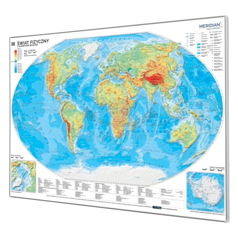Świat 1:22 000 000. Mapa fizyczna magnetyczna. Rama alu SLIM