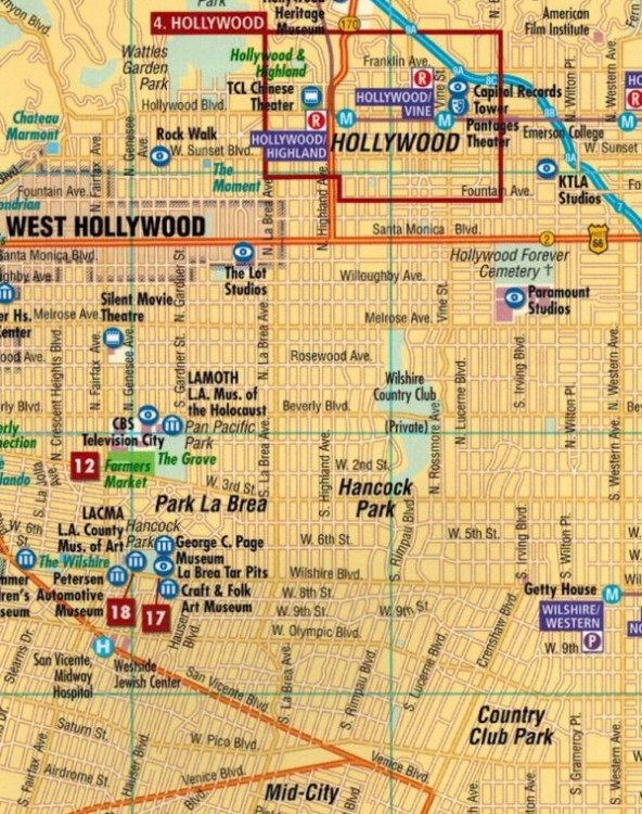 Los Angeles 1:60 000. Laminowana mapa turystyczna / plan miasta wydawnictwa Borch. Fragment 2