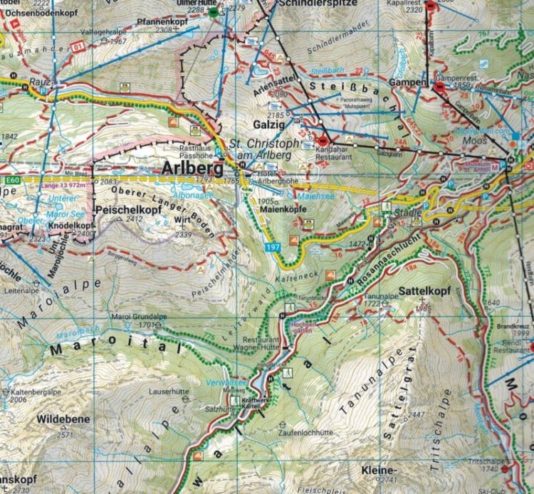 Landeck, przełęcz Reschen. Wodoodporna mapa turystyczna WK 254 wydawnictwa Freytag & Berndt. Fragment 1