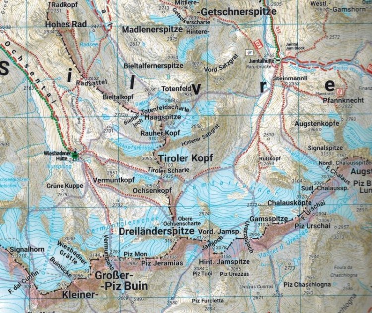 Landeck, przełęcz Reschen. Wodoodporna mapa turystyczna WK 254 wydawnictwa Freytag & Berndt. Fragment 2