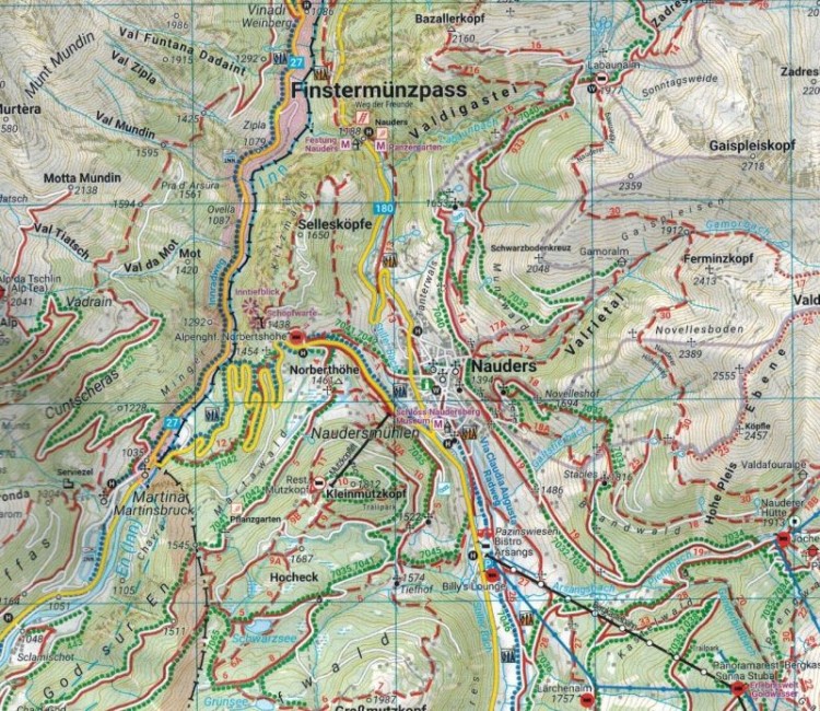 Landeck, przełęcz Reschen. Wodoodporna mapa turystyczna WK 254 wydawnictwa Freytag & Berndt. Fragment 3