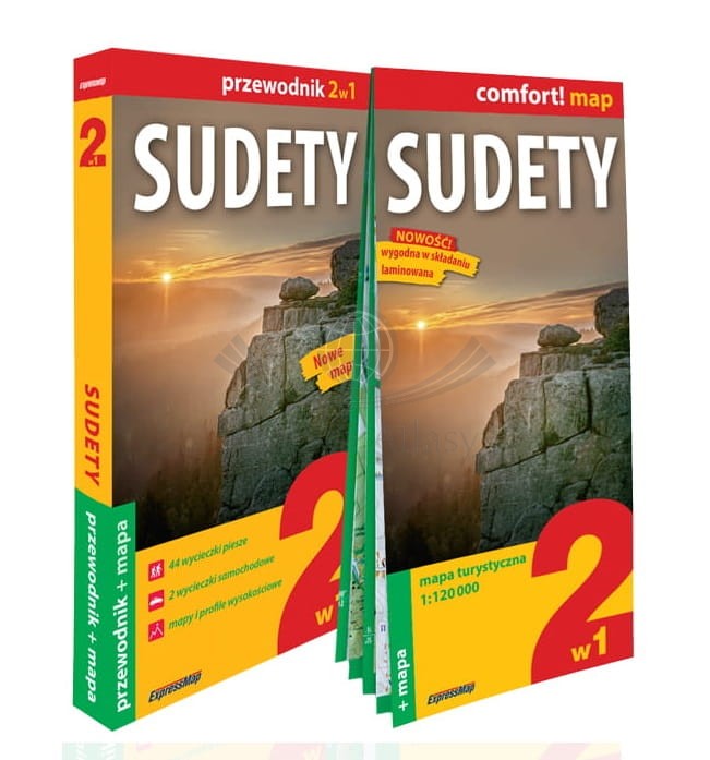 Sudety 2 w 1. Przewodnik i laminowana mapa turystyczna wydawnictwa ExpressMap. Okładka