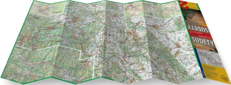 Sudety 2 w 1. Przewodnik i laminowana mapa turystyczna wydawnictwa ExpressMap. Rozłożona mapa