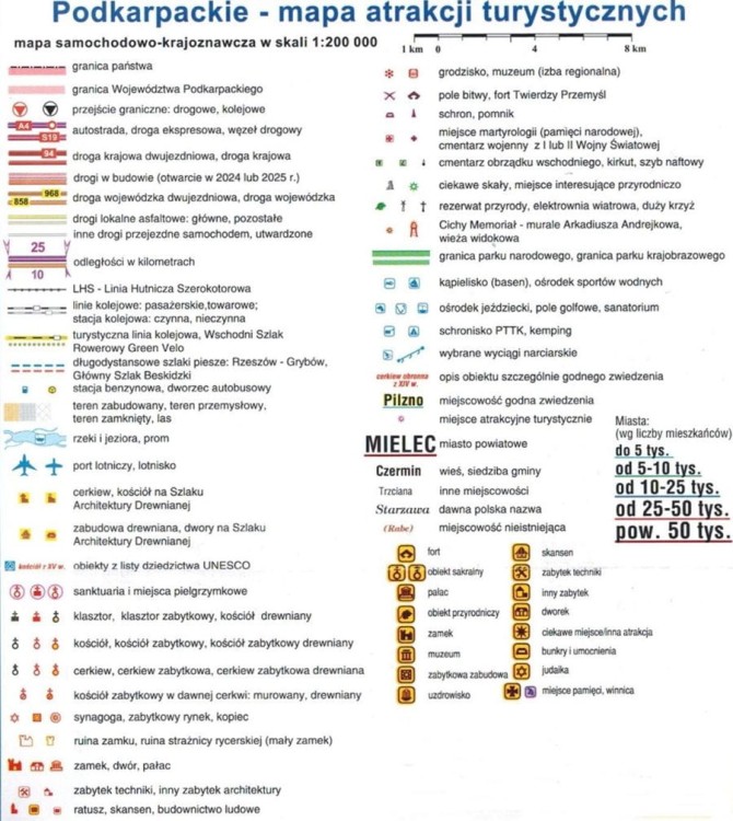 Województwo podkarpackie. Mapa atrakcji turystycznych wydawnictwa Compass. Legenda