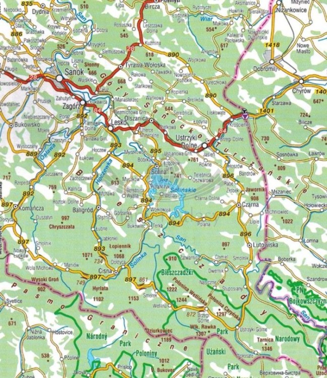 Bieszczady 1:100 000. Mapa atrakcji turystycznych wydawnictwa Compass. Zasięg