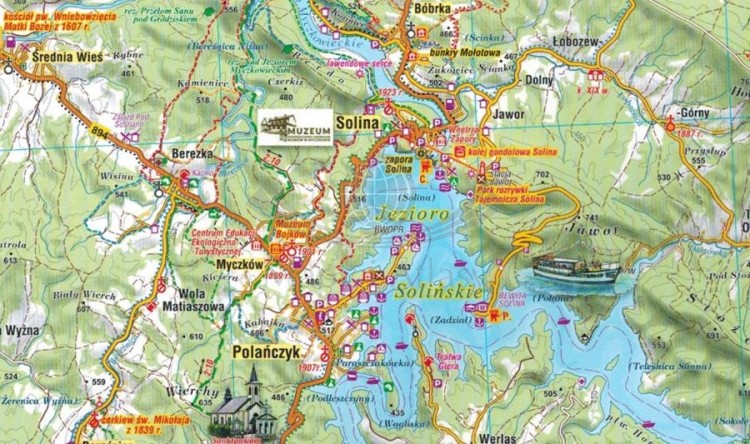 Bieszczady 1:100 000. Mapa atrakcji turystycznych wydawnictwa Compass. Fragment 1