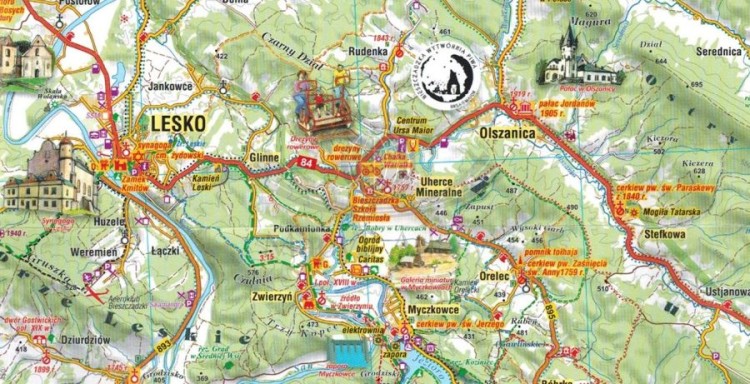 Bieszczady 1:100 000. Mapa atrakcji turystycznych wydawnictwa Compass. Fragment 2