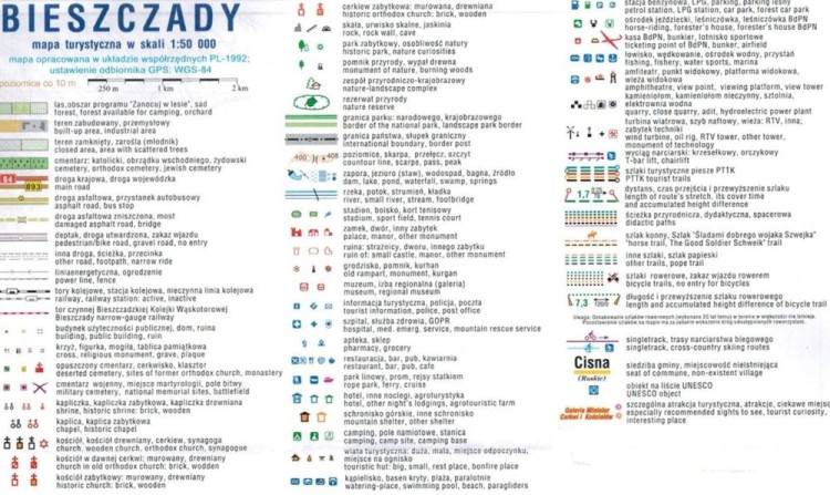 Bieszczady 1:50 000. Mapa turystyczna wydawnictwa Compass. Legenda