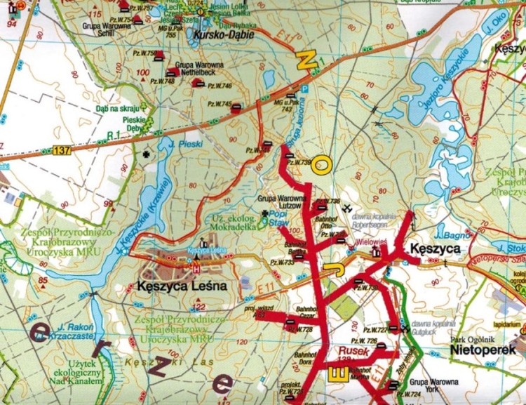 Międzyrzecki Rejon Umocniony. Mapa turystyczna wydawnictwa Sygnatura. Fragment 2