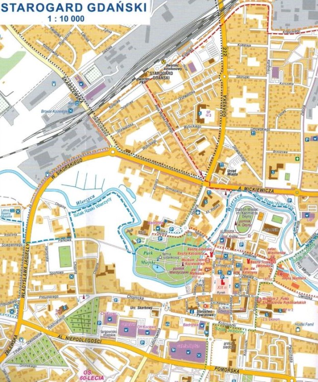 Bory Tucholskie - Szlak Kajakowy Brdy. Mapa turystyczna wydawnictwa Compass. Plan miasta - przykładowy fragment