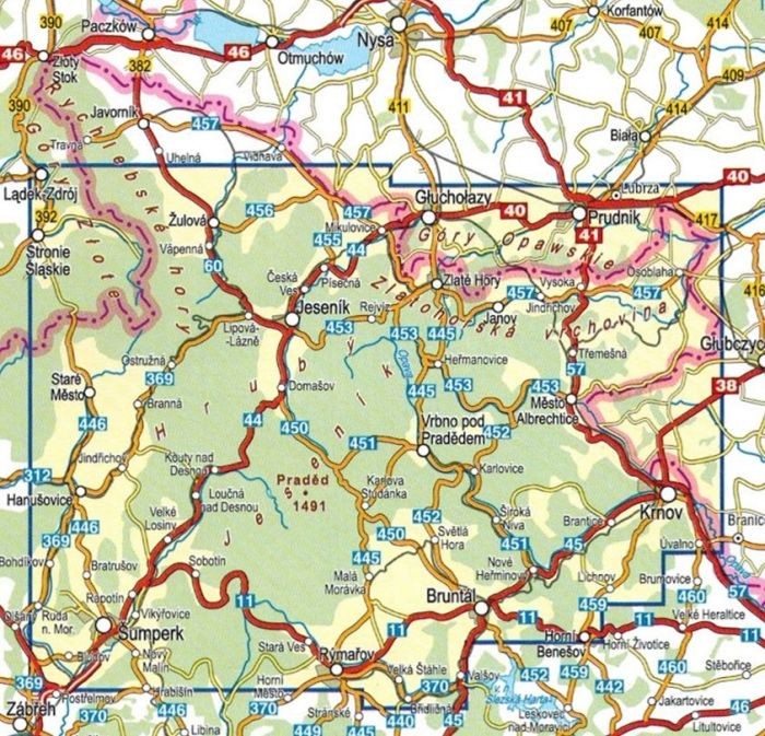 Jesioniki, Góry Opawskie 1:50 000. Mapa turystyczna wydawnictwa Compass. Zasięg