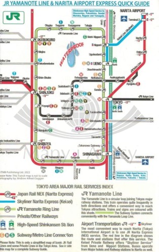 Tokio. Region Kanto i Chubu. Wodoodporna mapa samochodowo-turystyczna / Plan miasta wydawnictwa ITMB. Fragment linii kolejowej