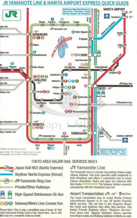 Tokio. Region Kanto i Chubu. Wodoodporna mapa samochodowo-turystyczna / Plan miasta wydawnictwa ITMB. Fragment linii kolejowej