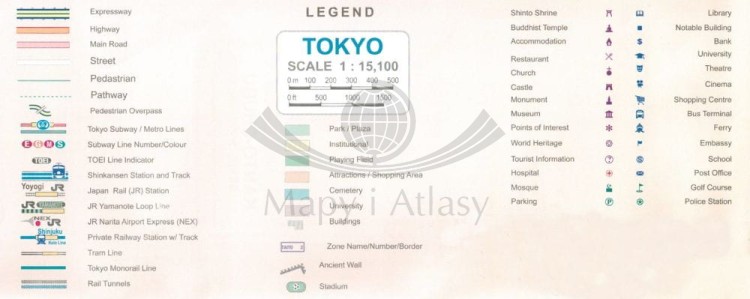 Tokio. Region Kanto i Chubu. Wodoodporna mapa samochodowo-turystyczna / Plan miasta wydawnictwa ITMB. Legenda