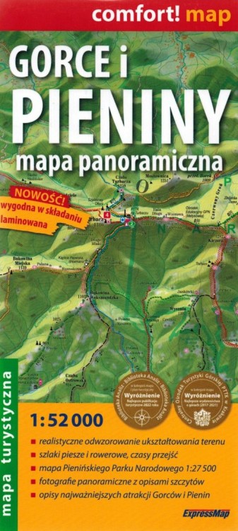 Gorce i Pieniny 1:52 000. Laminowana mapa panoramiczna wydawnictwa ExpressMap. Okładka