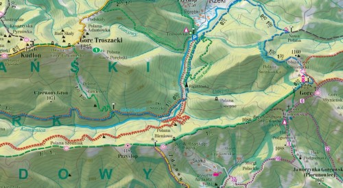 Gorce i Pieniny 1:52 000. Laminowana mapa panoramiczna wydawnictwa ExpressMap. Fragment