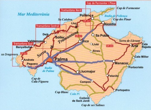 Majorka: Serra de Tramuntana 1:25 000. Zestaw czterech map turystycznych wydawnictwa Editorial Alpina. Zestaw - zasięg