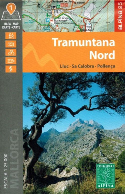Majorka: Serra de Tramuntana 1:25 000. Zestaw czterech map turystycznych wydawnictwa Editorial Alpina. Mapa 1 - okładka