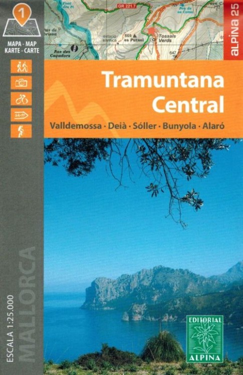 Majorka: Serra de Tramuntana 1:25 000. Zestaw czterech map turystycznych wydawnictwa Editorial Alpina. Mapa 2 - okładka