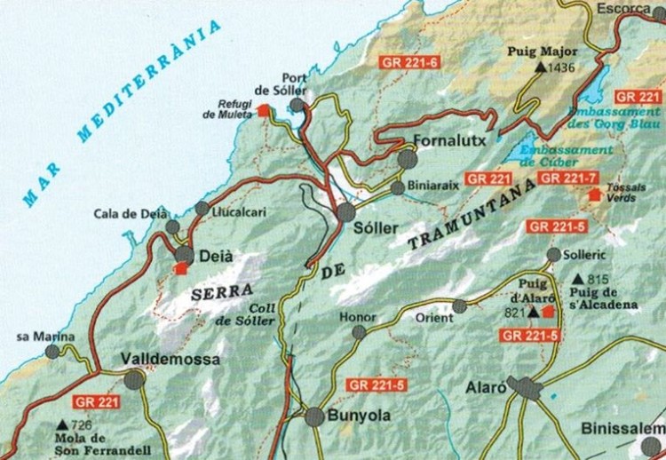 Majorka: Serra de Tramuntana 1:25 000. Zestaw czterech map turystycznych wydawnictwa Editorial Alpina. Mapa 2 - zasięg