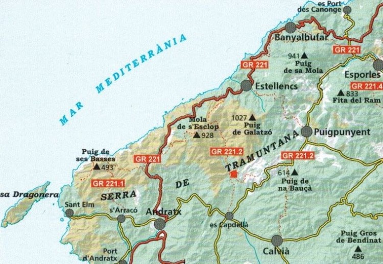 Majorka: Serra de Tramuntana 1:25 000. Zestaw czterech map turystycznych wydawnictwa Editorial Alpina. Mapa 3 - zasięg
