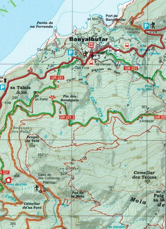 Majorka: Serra de Tramuntana 1:25 000. Zestaw czterech map turystycznych wydawnictwa Editorial Alpina. Mapa 3 - fragment