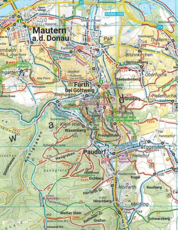 Traisental, Sankt Polten, Dunkelsteinerwald. Mapa turystyczna WK 0070 wydawnictwa Freytag & Berndt. Fragment 1