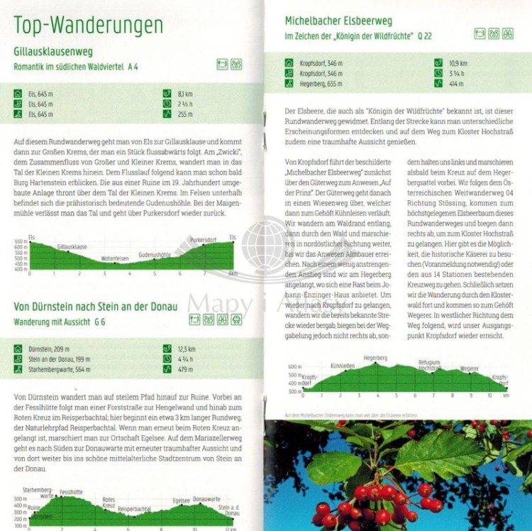 Traisental, Sankt Polten, Dunkelsteinerwald. Mapa turystyczna WK 0070 wydawnictwa Freytag & Berndt. Informator - przykładowe strony 1