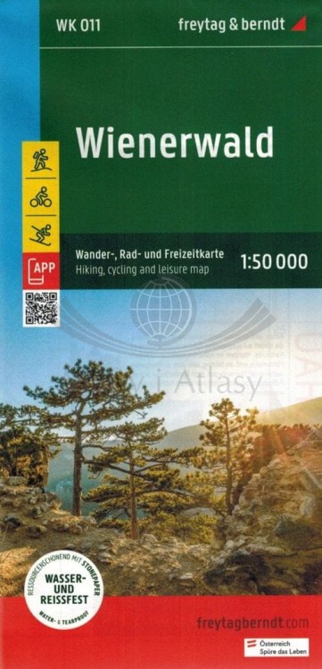 Las Wiedeński / Wienerwald 1:50 000. Wodoodporna mapa turystyczna WK 011 wydawnictwa Freytag Berndt. Okładka