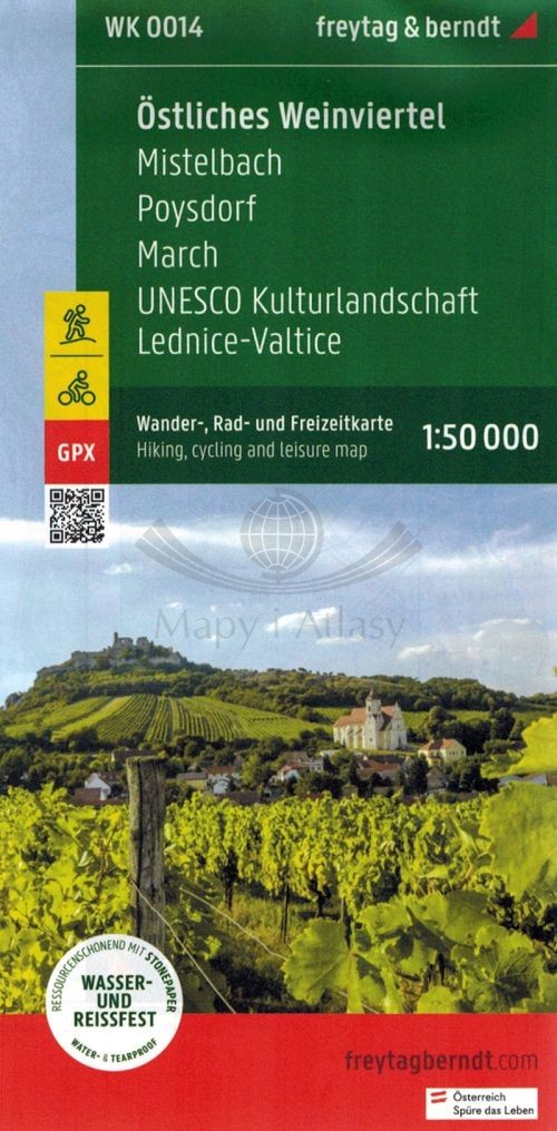 Dolna Austria / Ostliches Weinviertel, Mistelbach, Poysdorf, March. Wodoodporna mapa turystyczna WK 0014. Freytag & Berndt