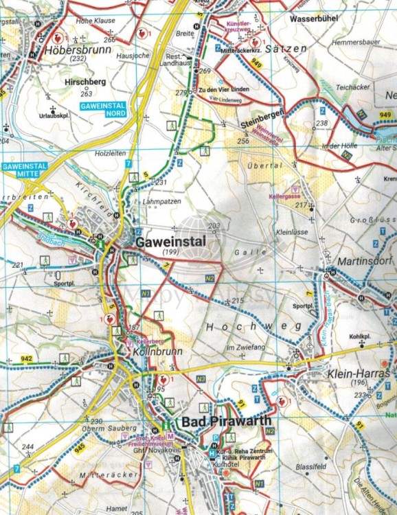 Dolna Austria / Ostliches Weinviertel, Mistelbach, Poysdorf, March. Mapa turystyczna WK 0014 wydawnictwa Freytag & Berndt. Fragment 1
