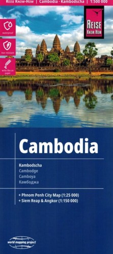 Kambodża 1:500 000. Wodoodporna mapa samochodowo-turystyczna wydawnictwa Reise Know-How. Okładka