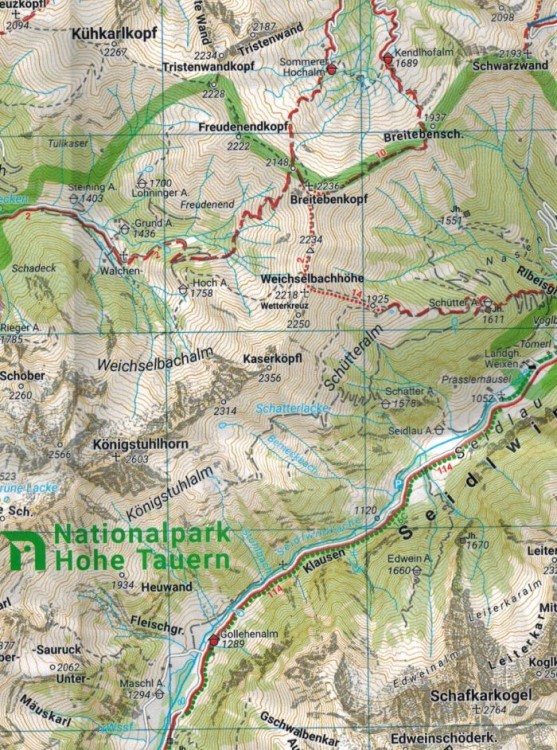 Grossglockner, Sonnblick, Kaprun, Zell am See. Mapa turystyczna WK 120 wydawnictwa Freytag & Berndt. Fragment 1