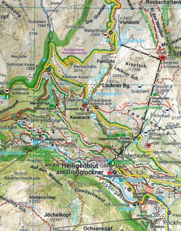 Grossglockner, Sonnblick, Kaprun, Zell am See. Mapa turystyczna WK 120 wydawnictwa Freytag & Berndt. Fragment 2