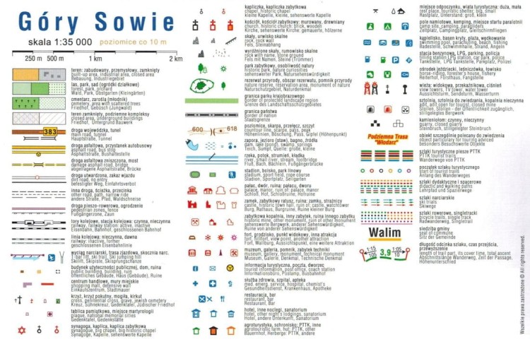 Góry Sowie 1:35 000. Laminowana mapa turystyczna wydawnictwa Compass. Legenda