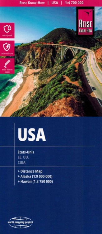 USA / Stany Zjednoczone 1:4 700 000. Wodoodporna mapa samochodowo-turystyczna wydawnictwa Reise Know-How. Okładka